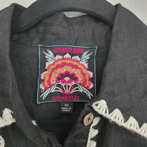 Johnny Was Addison Kimono Sleeve Shirt Black Floral Embroidered Linen Tunic XS - Picture 6 of 16